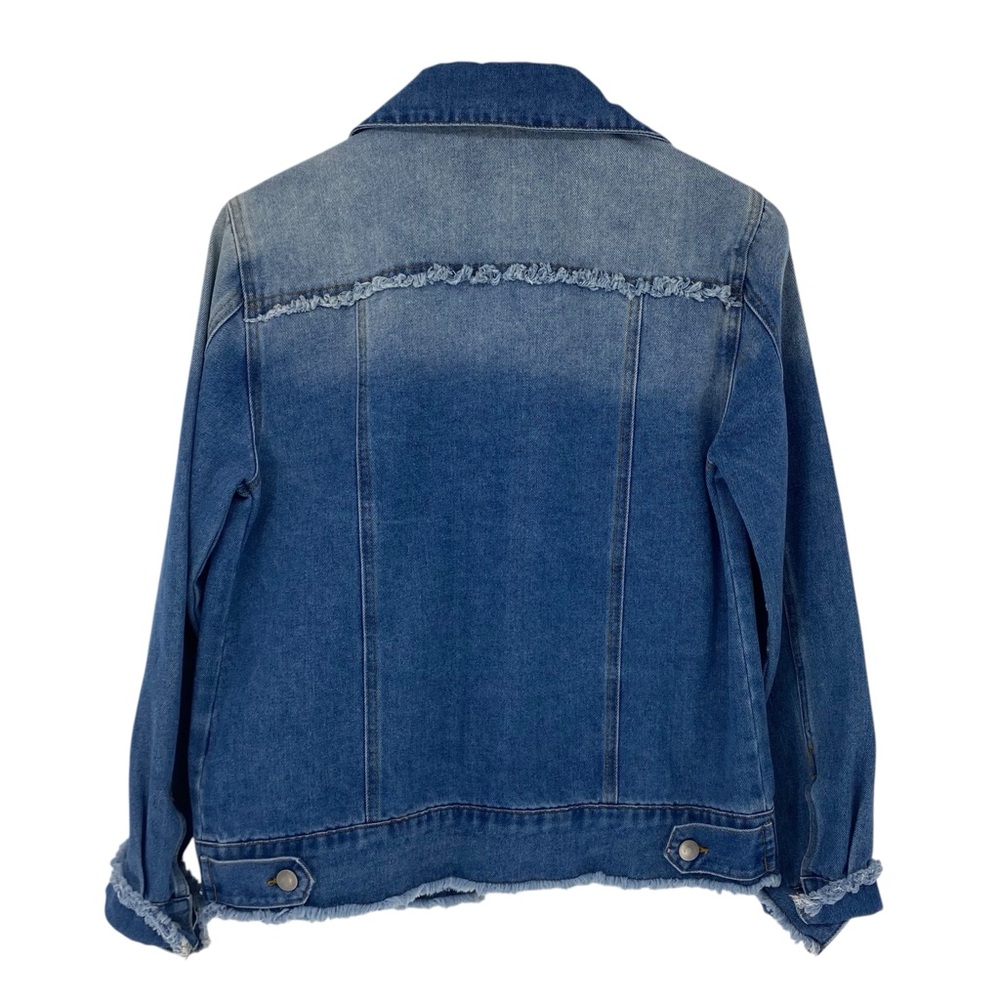 Linda Anderson floral embroidered blue jean faded look jacket wms sz small - Picture 2 of 13